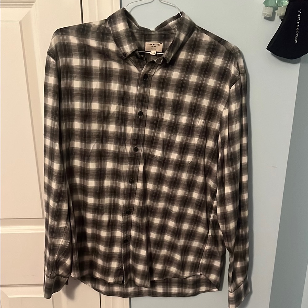 Club Monaco Black and White Plaid Button-Up Shirt XL